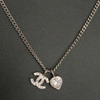 CHANEL シャネル ココマーク ハート ラインストーン 09C刻印 2009年 クルーズコレクション ネックレス シルバーカラー アクセサリー ★美品★