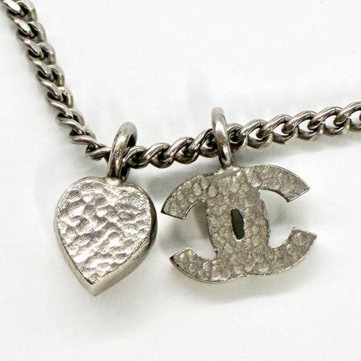 CHANEL シャネル ココマーク ハート ラインストーン 09C刻印 2009年 クルーズコレクション ネックレス シルバーカラー アクセサリー ★美品★