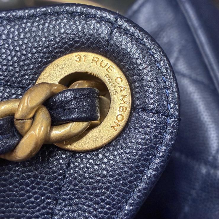 CHANEL シャネル 25 スモール キャビアスキン チェーンショルダー ハンド バッグ ネイビー ゴールド金具 ランダムプレート ★希少★ ★美品★