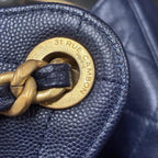 CHANEL シャネル 25 スモール キャビアスキン チェーンショルダー ハンド バッグ ネイビー ゴールド金具 ランダムプレート ★希少★ ★美品★