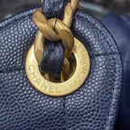 CHANEL シャネル 25 スモール キャビアスキン チェーンショルダー ハンド バッグ ネイビー ゴールド金具 ランダムプレート ★希少★ ★美品★