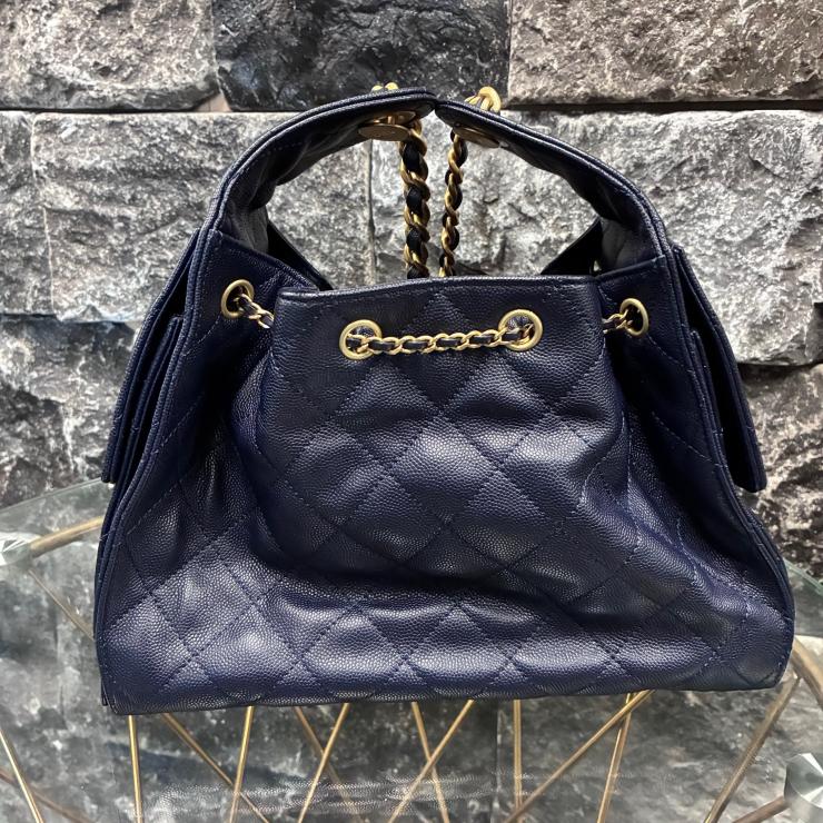 CHANEL シャネル 25 スモール キャビアスキン チェーンショルダー ハンド バッグ ネイビー ゴールド金具 ランダムプレート ★希少★ ★美品★