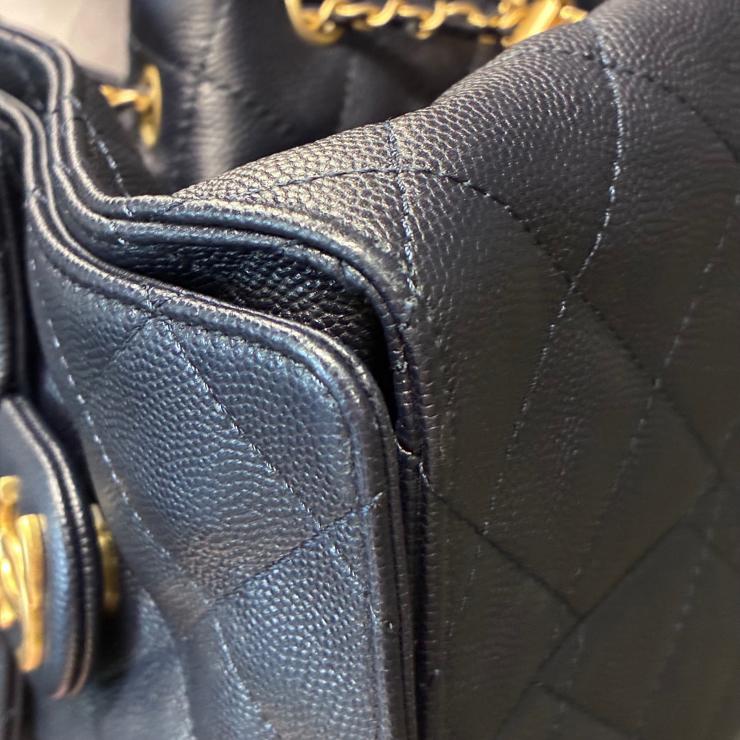 CHANEL シャネル 25 スモール キャビアスキン チェーンショルダー ハンド バッグ ネイビー ゴールド金具 ランダムプレート ★希少★ ★美品★