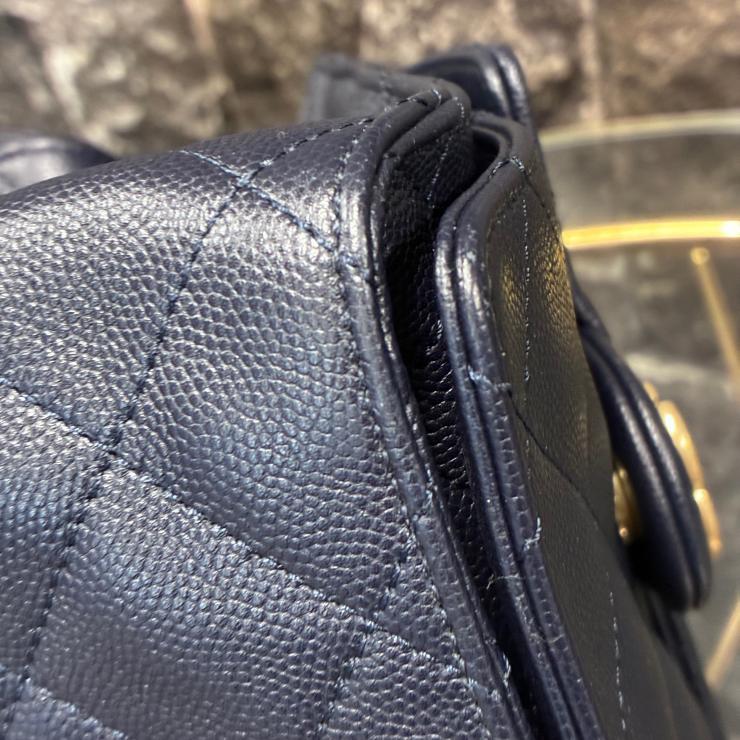 CHANEL シャネル 25 スモール キャビアスキン チェーンショルダー ハンド バッグ ネイビー ゴールド金具 ランダムプレート ★希少★ ★美品★