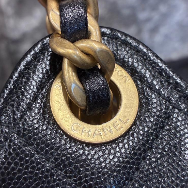 CHANEL シャネル 25 ミディアム キャビアスキン チェーンショルダー ハンド バッグ ブラック ゴールド金具 ランダムプレート ★希少★ ★美品★
