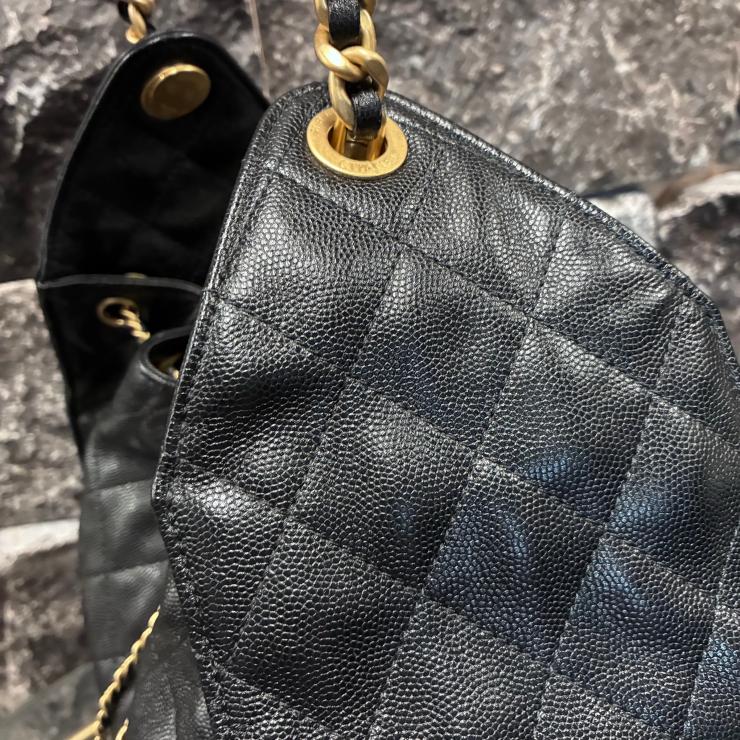 CHANEL シャネル 25 ミディアム キャビアスキン チェーンショルダー ハンド バッグ ブラック ゴールド金具 ランダムプレート ★希少★ ★美品★