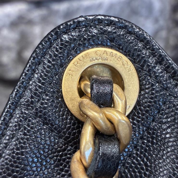 CHANEL シャネル 25 ミディアム キャビアスキン チェーンショルダー ハンド バッグ ブラック ゴールド金具 ランダムプレート ★希少★ ★美品★