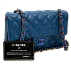 CHANEL シャネル ミニマトラッセ20 ラムスキン シングルフラップ シングルチェーンバッグ ブルー レインボー金具 ★美品★ ★ギャラ付★