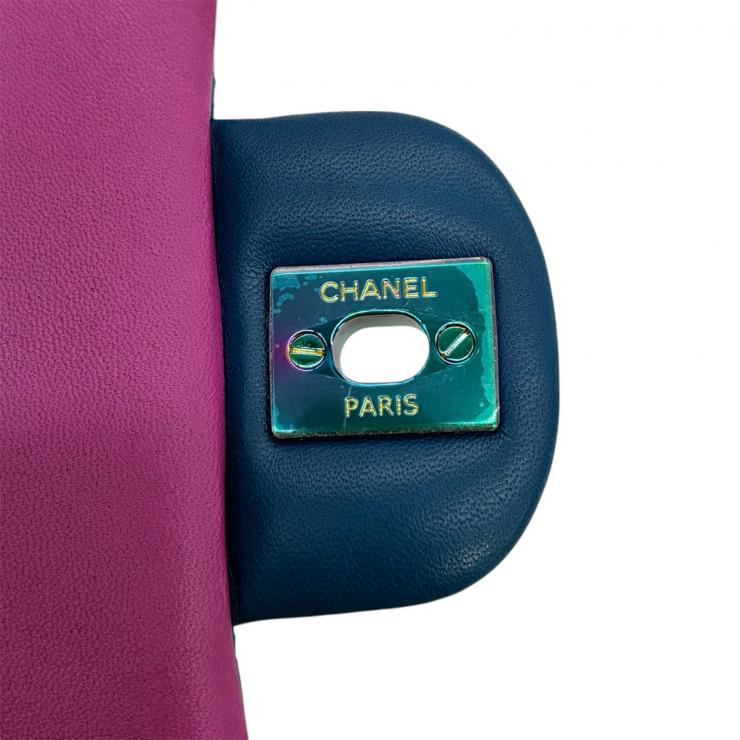 CHANEL シャネル ミニマトラッセ20 ラムスキン シングルフラップ シングルチェーンバッグ ブルー レインボー金具 ★美品★ ★ギャラ付★