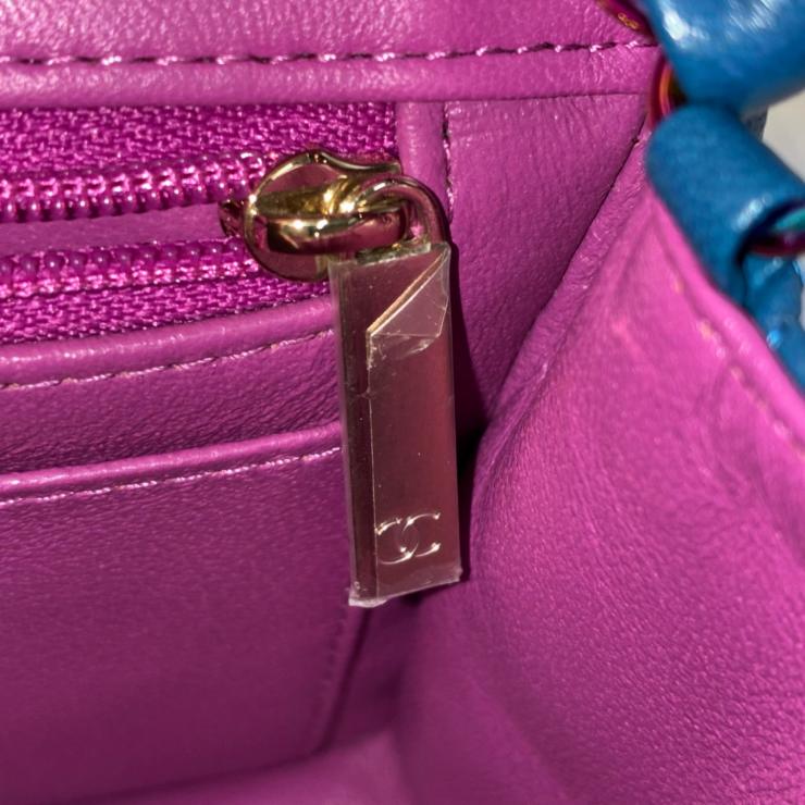 CHANEL シャネル ミニマトラッセ20 ラムスキン シングルフラップ シングルチェーンバッグ ブルー レインボー金具 ★美品★ ★ギャラ付★