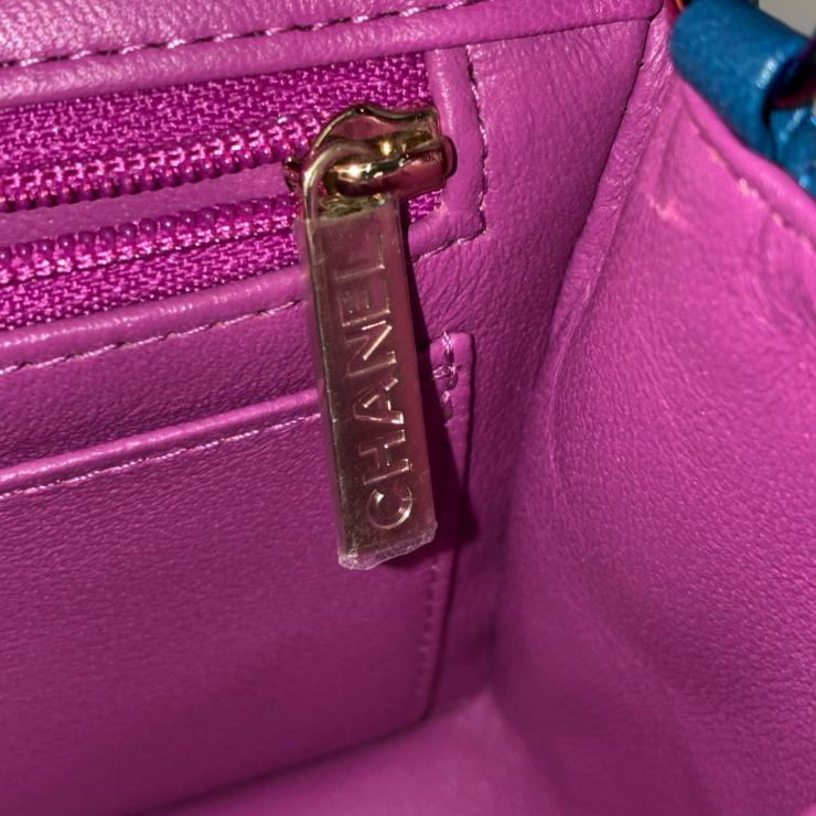 CHANEL シャネル ミニマトラッセ20 ラムスキン シングルフラップ シングルチェーンバッグ ブルー レインボー金具 ★美品★ ★ギャラ付★