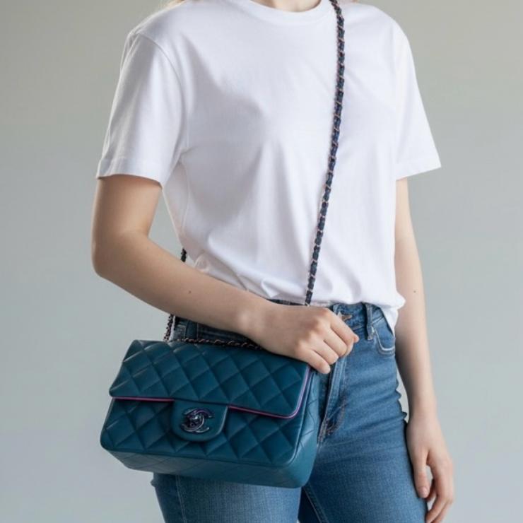 CHANEL シャネル ミニマトラッセ20 ラムスキン シングルフラップ シングルチェーンバッグ ブルー レインボー金具 ★美品★ ★ギャラ付★
