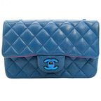 CHANEL シャネル ミニマトラッセ20 ラムスキン シングルフラップ シングルチェーンバッグ ブルー レインボー金具 ★美品★ ★ギャラ付★