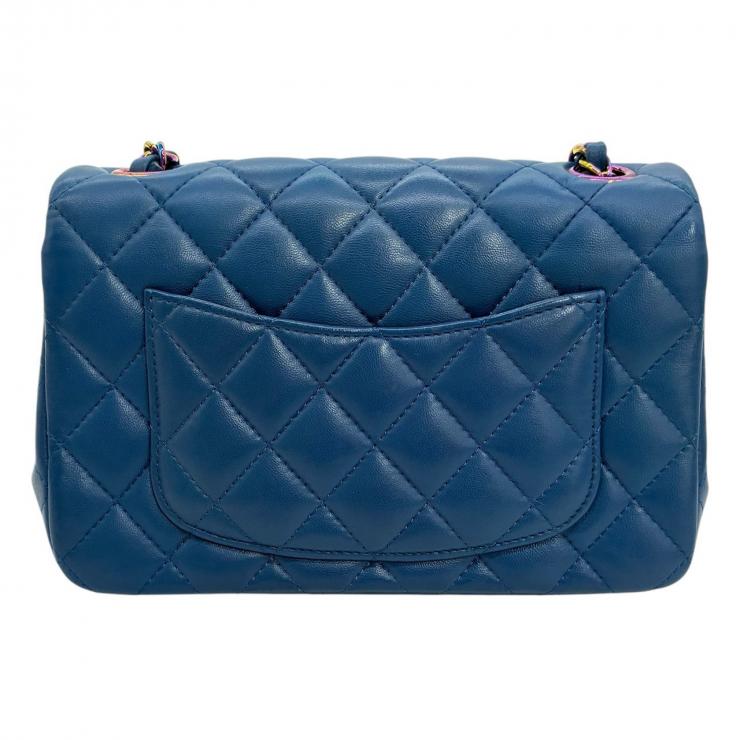 CHANEL シャネル ミニマトラッセ20 ラムスキン シングルフラップ シングルチェーンバッグ ブルー レインボー金具 ★美品★ ★ギャラ付★