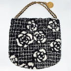 CHANEL シャネル 22 ミニ ウール カメリア ツイード 2WAY ハンドバッグ ショルダー チェーンストラップ ランダムプレート ゴールドカラー金具 チャーム ブラック ★美品★
