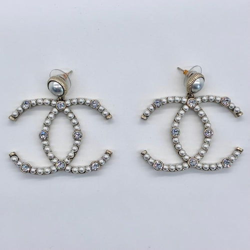 CHANEL シャネル ココマーク ラインストーン パール ピアス F20C 2020年製 ゴールド アクセサリー ★良品★