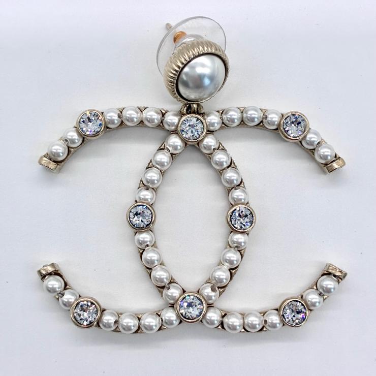 CHANEL シャネル ココマーク ラインストーン パール ピアス F20C 2020年製 ゴールド アクセサリー ★良品★