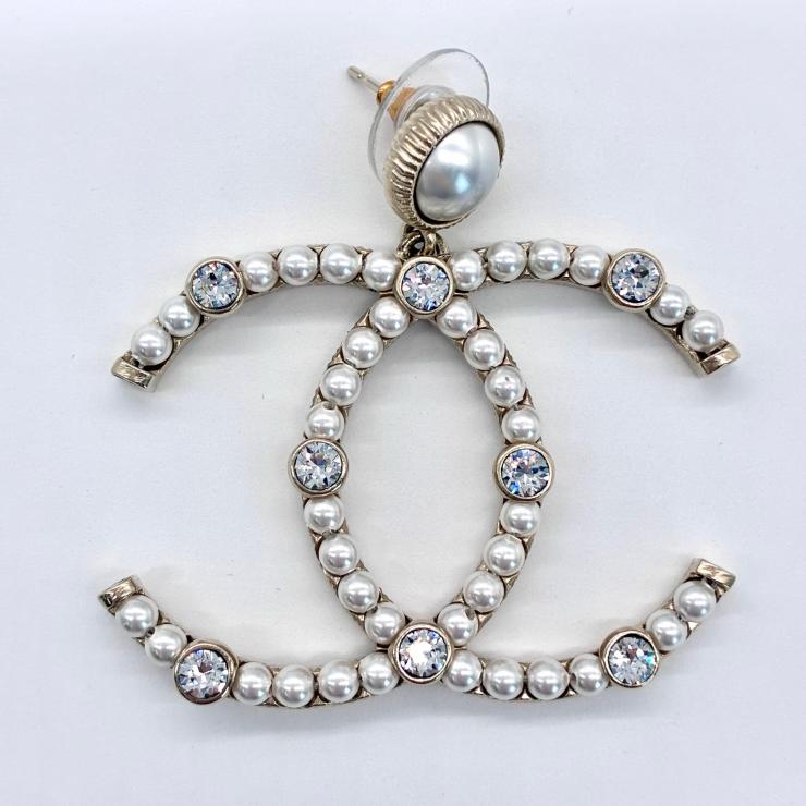 CHANEL シャネル ココマーク ラインストーン パール ピアス F20C 2020年製 ゴールド アクセサリー ★良品★