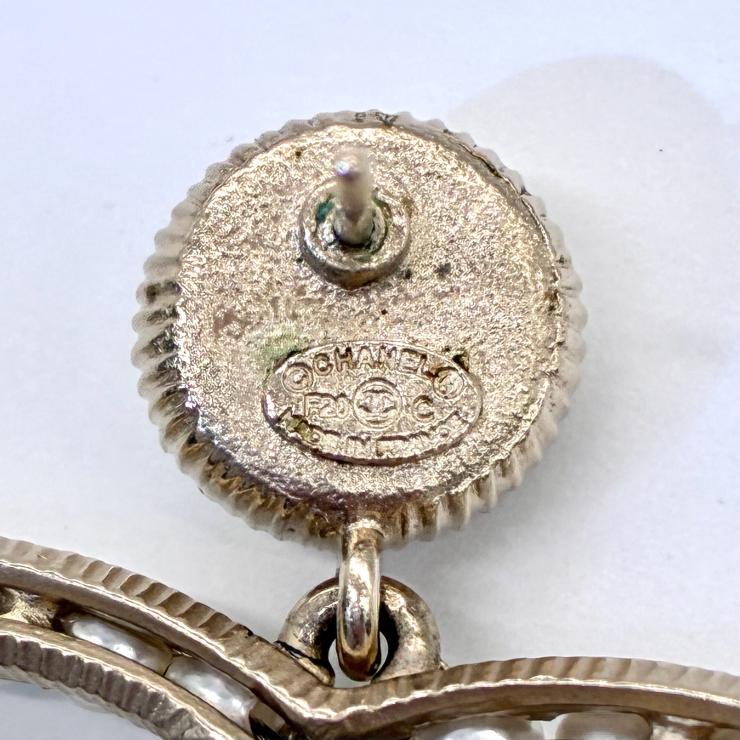 CHANEL シャネル ココマーク ラインストーン パール ピアス F20C 2020年製 ゴールド アクセサリー ★良品★