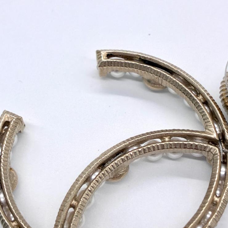 CHANEL シャネル ココマーク ラインストーン パール ピアス F20C 2020年製 ゴールド アクセサリー ★良品★