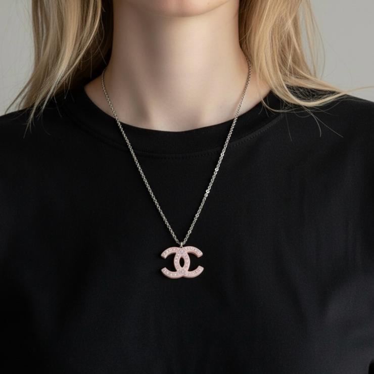 CHANEL シャネル ココマーク ラインストーン ネックレス アクセサリー ピンク 08P ★美品★