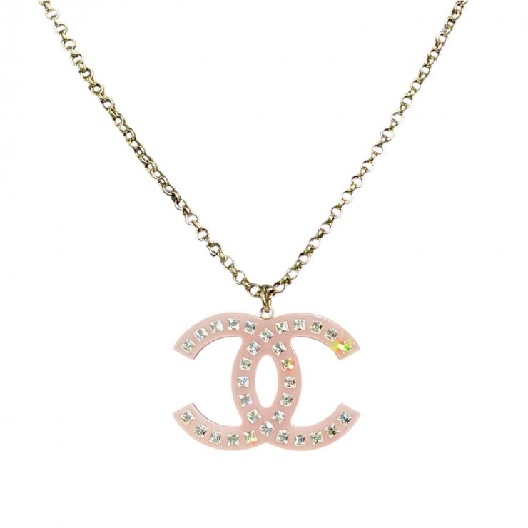 CHANEL シャネル ココマーク ラインストーン ネックレス アクセサリー ピンク 08P ★美品★