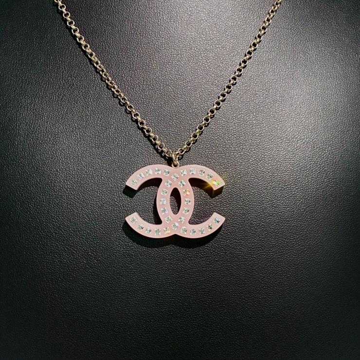 CHANEL シャネル ココマーク ラインストーン ネックレス アクセサリー ピンク 08P ★美品★