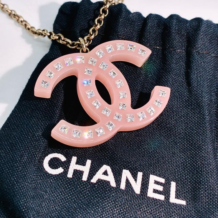 CHANEL シャネル ココマーク ラインストーン ネックレス アクセサリー ピンク 08P ★美品★