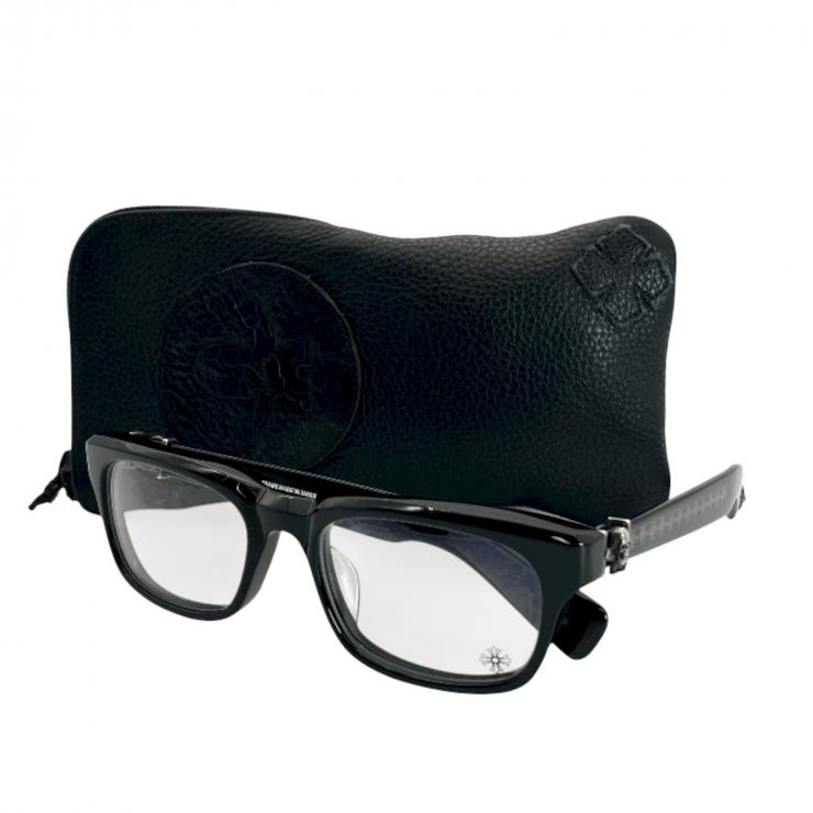 CHROME HEARTS クロムハーツ メガネ 伊達眼鏡 度なし ジョーフォティ ブラックフレーム FOTI H.T.2 55□20-144 ★中古★