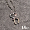 Christian Dior クリスチャン ディオール Dロゴ ハート ラインストーン ネックレス アクセサリー シルバー ★美品★