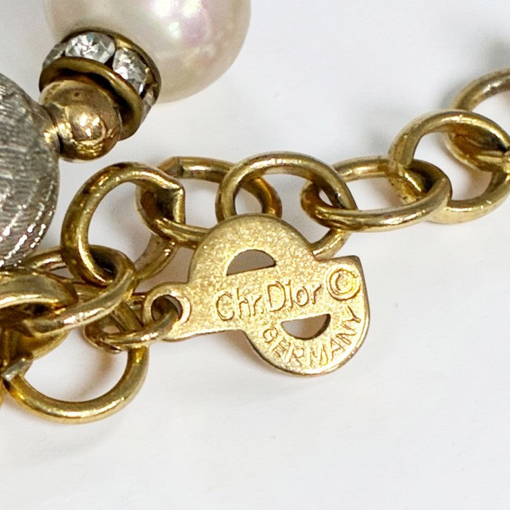 Christian Dior クリスチャン ディオール パール メタルビーズ ラインストーン ネックレス アクセサリー ゴールド金具 ★美品★