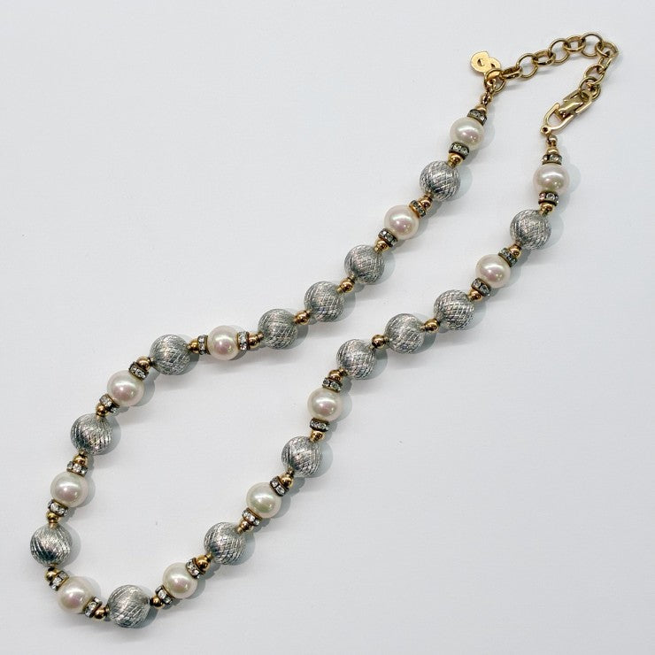 Christian Dior クリスチャン ディオール パール メタルビーズ ラインストーン ネックレス アクセサリー ゴールド金具 ★美品★