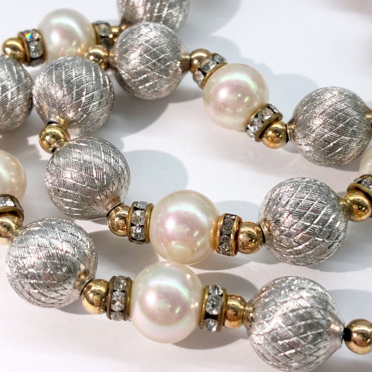 Christian Dior クリスチャン ディオール パール メタルビーズ ラインストーン ネックレス アクセサリー ゴールド金具 ★美品★