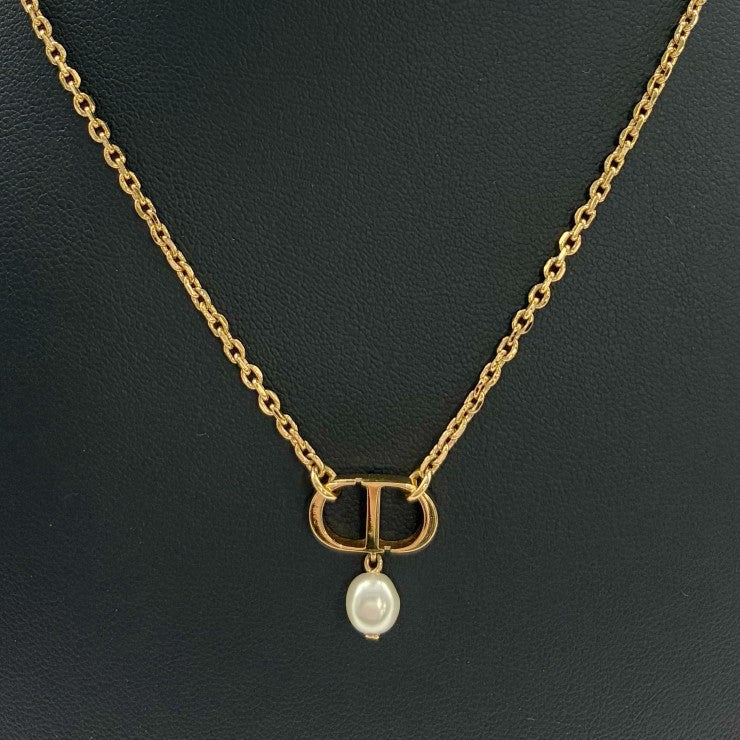 Christian Dior クリスチャン ディオール CDロゴ パール ネックレス アクセサリー ゴールド ★美品★