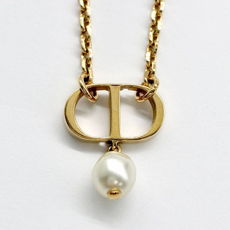 Christian Dior クリスチャン ディオール CDロゴ パール ネックレス アクセサリー ゴールド ★美品★