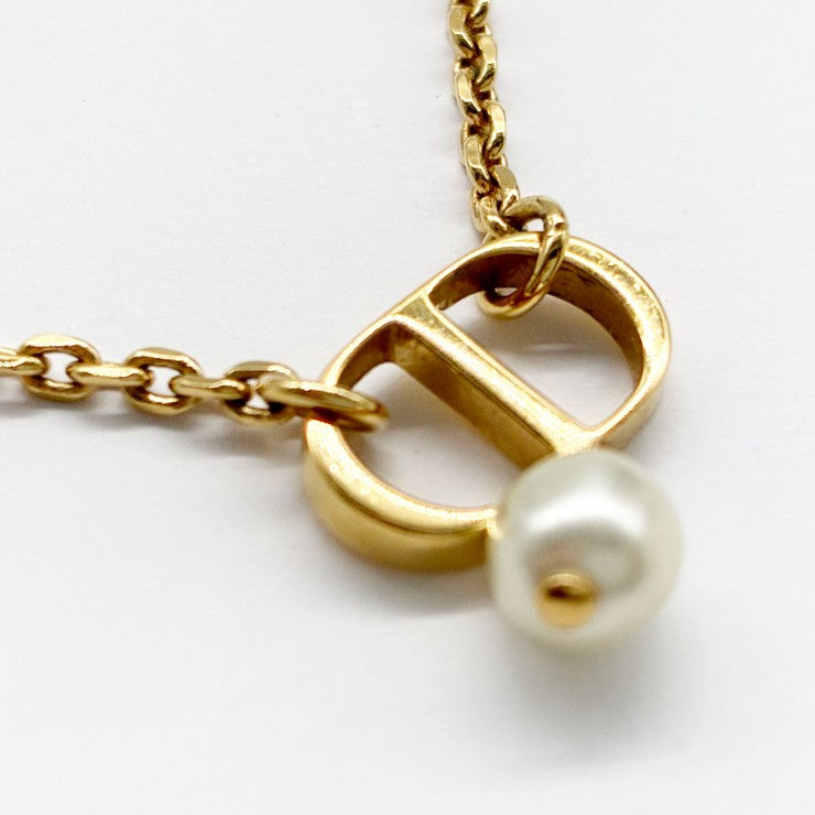 Christian Dior クリスチャン ディオール CDロゴ パール ネックレス アクセサリー ゴールド ★美品★