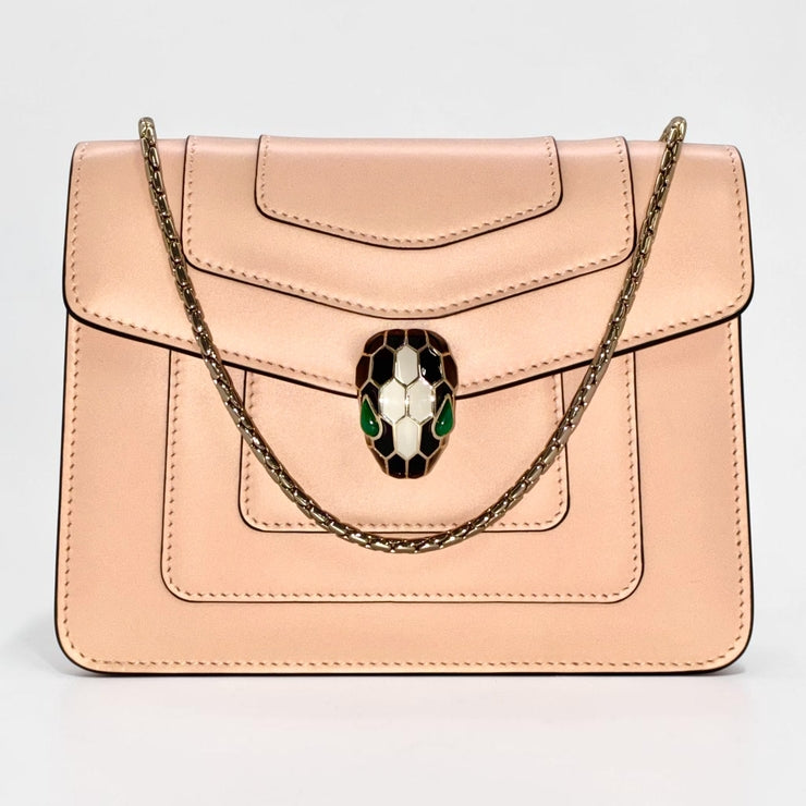 BVLGARI ブルガリ セルペンティ フォーエバー レザー チェーン ショルダー クロスボディバッグ ピンクベージュ ★美品★