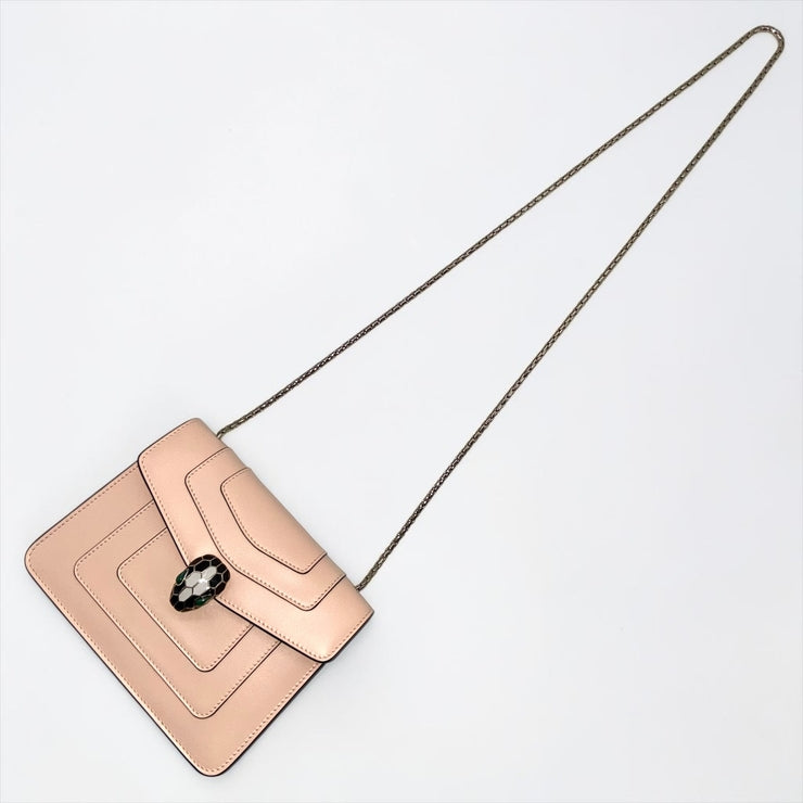 BVLGARI ブルガリ セルペンティ フォーエバー レザー チェーン ショルダー クロスボディバッグ ピンクベージュ ★美品★