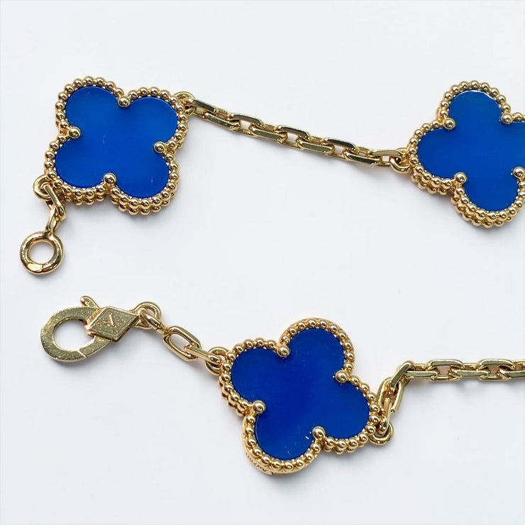 VanCleef&Arpels ヴァンクリーフ＆アーペル ヴィンテージ アルハンブラ ブルーアゲート ブレスレット 約19cm Au750 K18 アクセサリー ★希少★ ★美品★