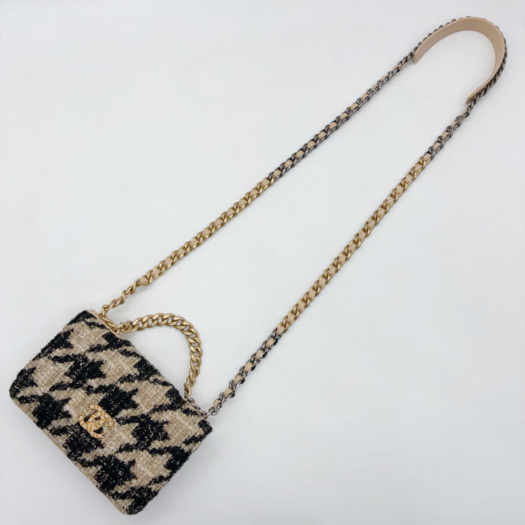 CHANEL シャネル19 ツイード 千鳥格子 ブラック ベージュ チェーン ショルダーバッグ ゴールド シルバー金具 28番台 ★ギャラ・袋・ポーチ付★