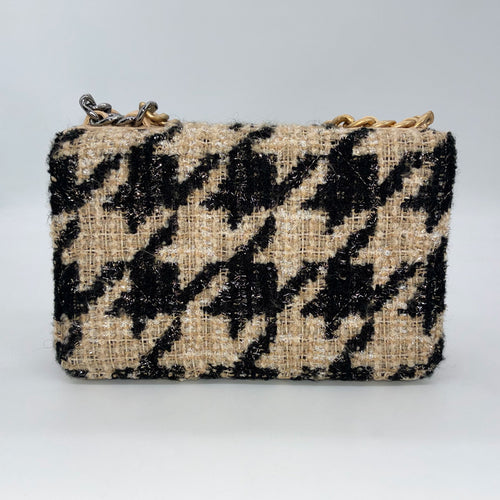 CHANEL シャネル19 ツイード 千鳥格子 ブラック ベージュ チェーン ショルダーバッグ ゴールド シルバー金具 28番台 ★ギャラ・袋・ポーチ付★