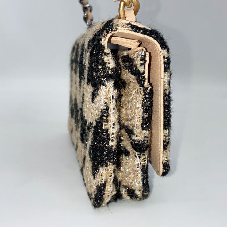 CHANEL シャネル19 ツイード 千鳥格子 ブラック ベージュ チェーン ショルダーバッグ ゴールド シルバー金具 28番台 ★ギャラ・袋・ポーチ付★