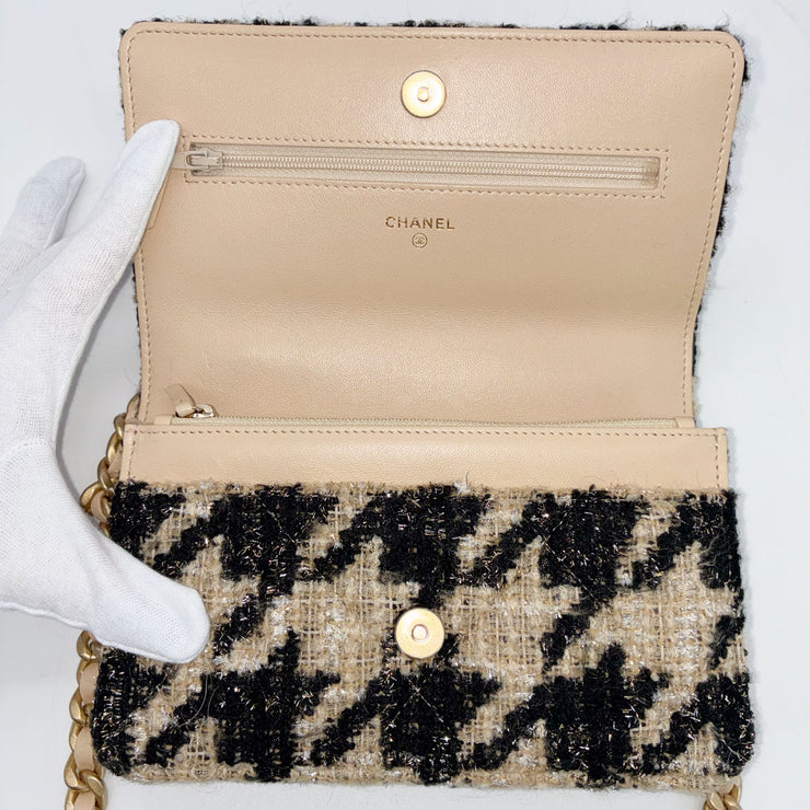 CHANEL シャネル19 ツイード 千鳥格子 ブラック ベージュ チェーン ショルダーバッグ ゴールド シルバー金具 28番台 ★ギャラ・袋・ポーチ付★