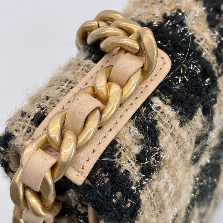 CHANEL シャネル19 ツイード 千鳥格子 ブラック ベージュ チェーン ショルダーバッグ ゴールド シルバー金具 28番台 ★ギャラ・袋・ポーチ付★