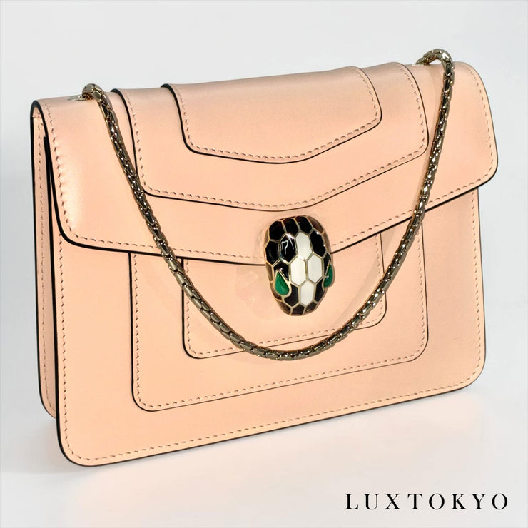 BVLGARI ブルガリ セルペンティ フォーエバー レザー チェーン ショルダー クロスボディバッグ ピンクベージュ ★美品★