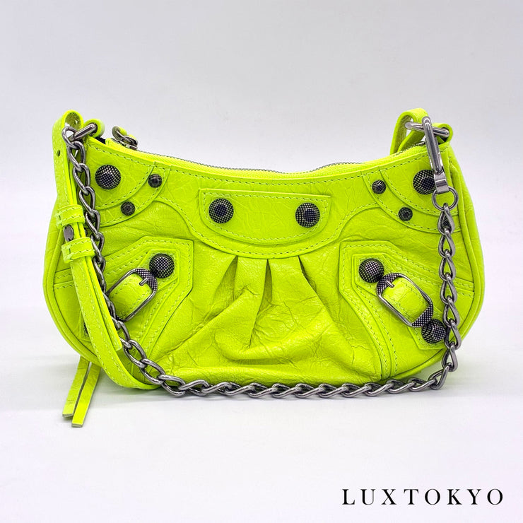 BALENCIAGA バレンシアガ ル カゴール ミニ 2WAY ハンド ショルダー バッグ レザー イエローグリーン ★美品★
