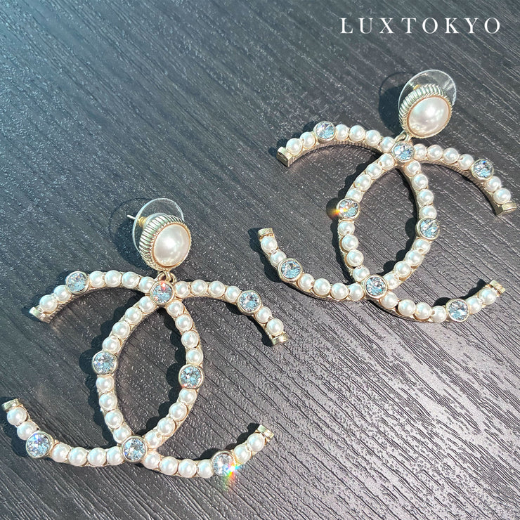 CHANEL シャネル ココマーク ラインストーン パール ピアス F20C 2020年製 ゴールド アクセサリー ★良品★