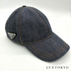 PRADA プラダ トライアングルロゴ ベースボールキャップ 帽子 コットン デニム サイズXL 2HC274 ファッション小物 ★美品★ ★袋付★