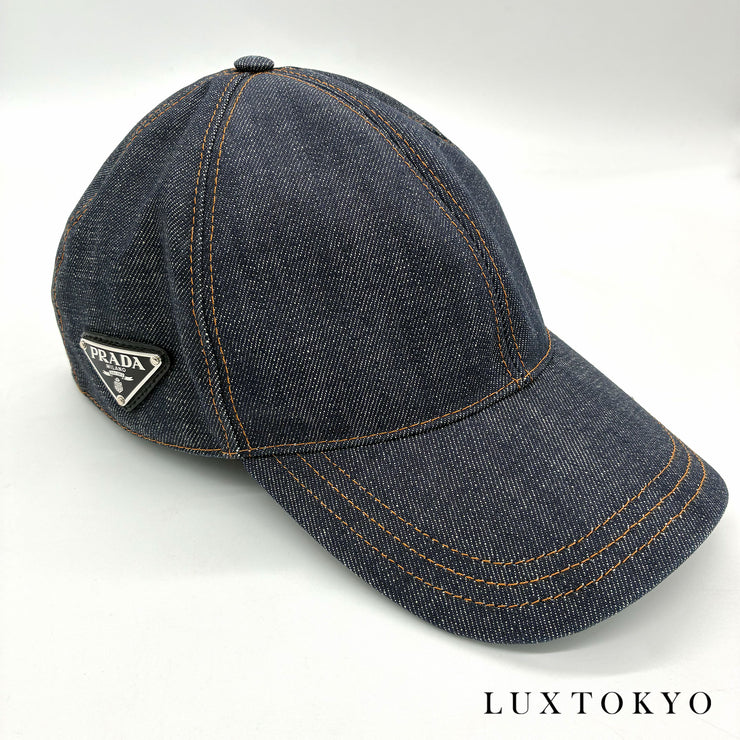 PRADA プラダ トライアングルロゴ ベースボールキャップ 帽子 コットン デニム サイズXL 2HC274 ファッション小物 ★美品★ ★袋付★