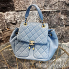 CHANEL シャネル マトラッセ ラムスキン リュックサック バックパック AS4493 ブルー ゴールド金具 ランダムプレート ★良品★